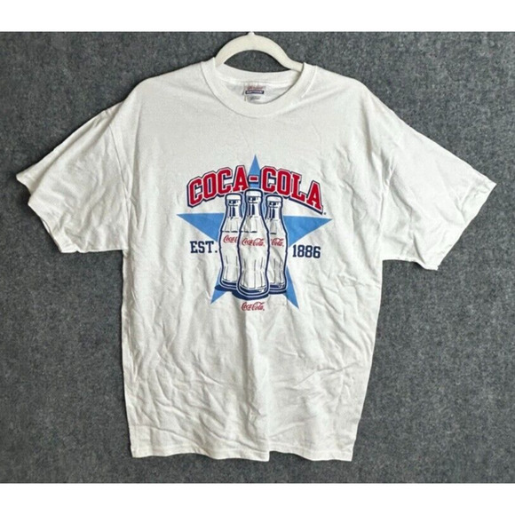 Vintage Hanes Heavyweight Coca-Cola White Graphic T-Shirt Large - Picture 1 of 6